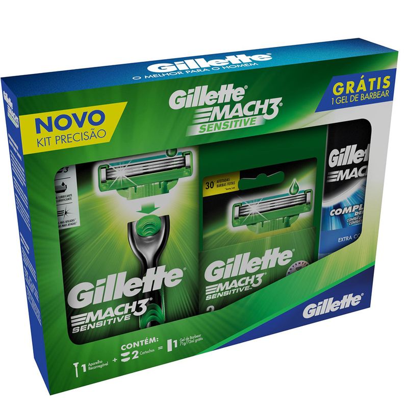 7500435131384---Kit-Aparelho-de-Barbear-Gillette-Mach3-Sensitive---2-Cargas---Gratis-Mini-Gel