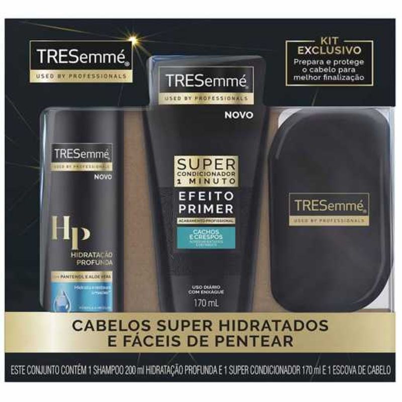 Shampoo-TRESemme-Hidratacao-Profunda-200ml-Super-Condicionador-TRESemme-Cachos-e-Crespos-170ml-Escova-de-Cabelo