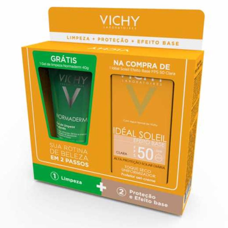 Vichy-Ideal-Soliel-Efeito-Base-Cor-Clara-FPS50-40g-Gel-de-Limpeza-Normaderm-40g