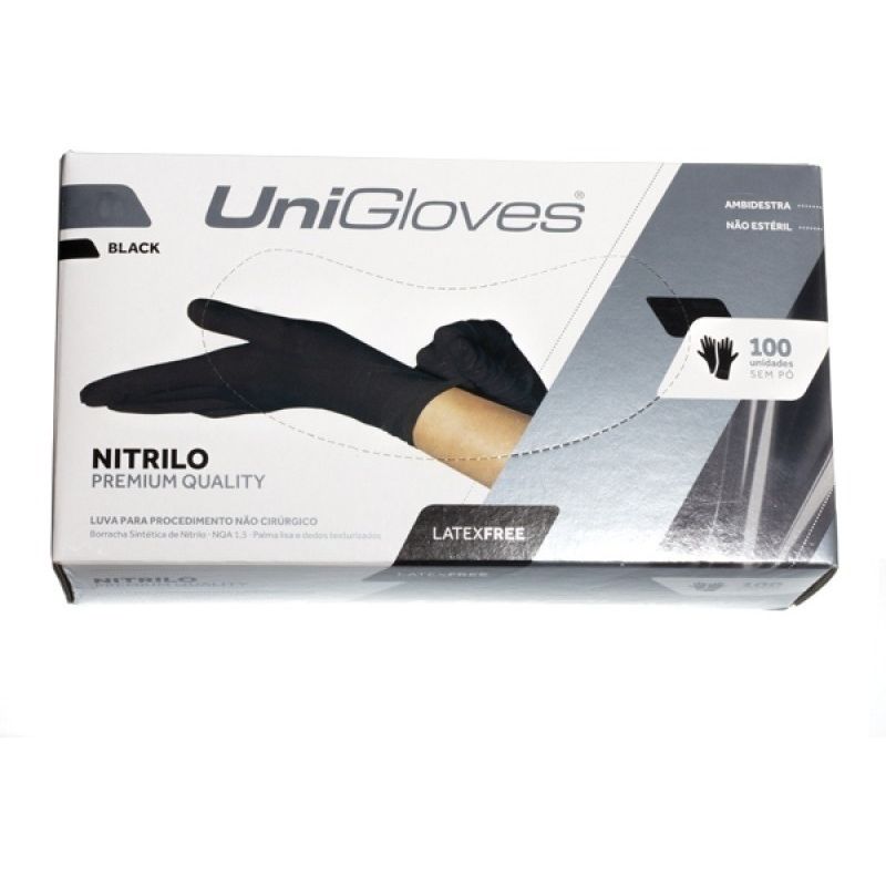 Luva-Nitrilica-Unigloves-PP-Preto-sem-Po-100-Unidades