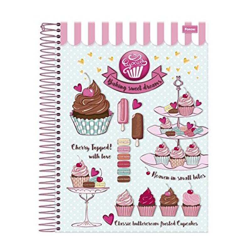 Caderno-Foroni-10-Materias-Universitario-Capa-Dura-Cupcake