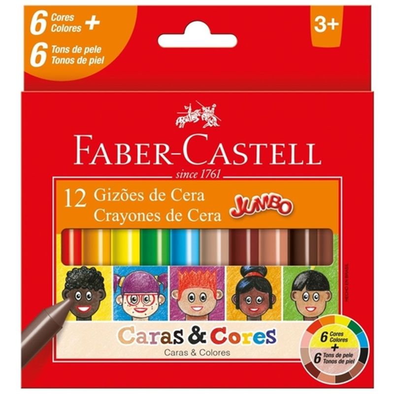 Giz-de-Cera-Faber-Castell-Jumbo-Caras---Cores-12-Cores