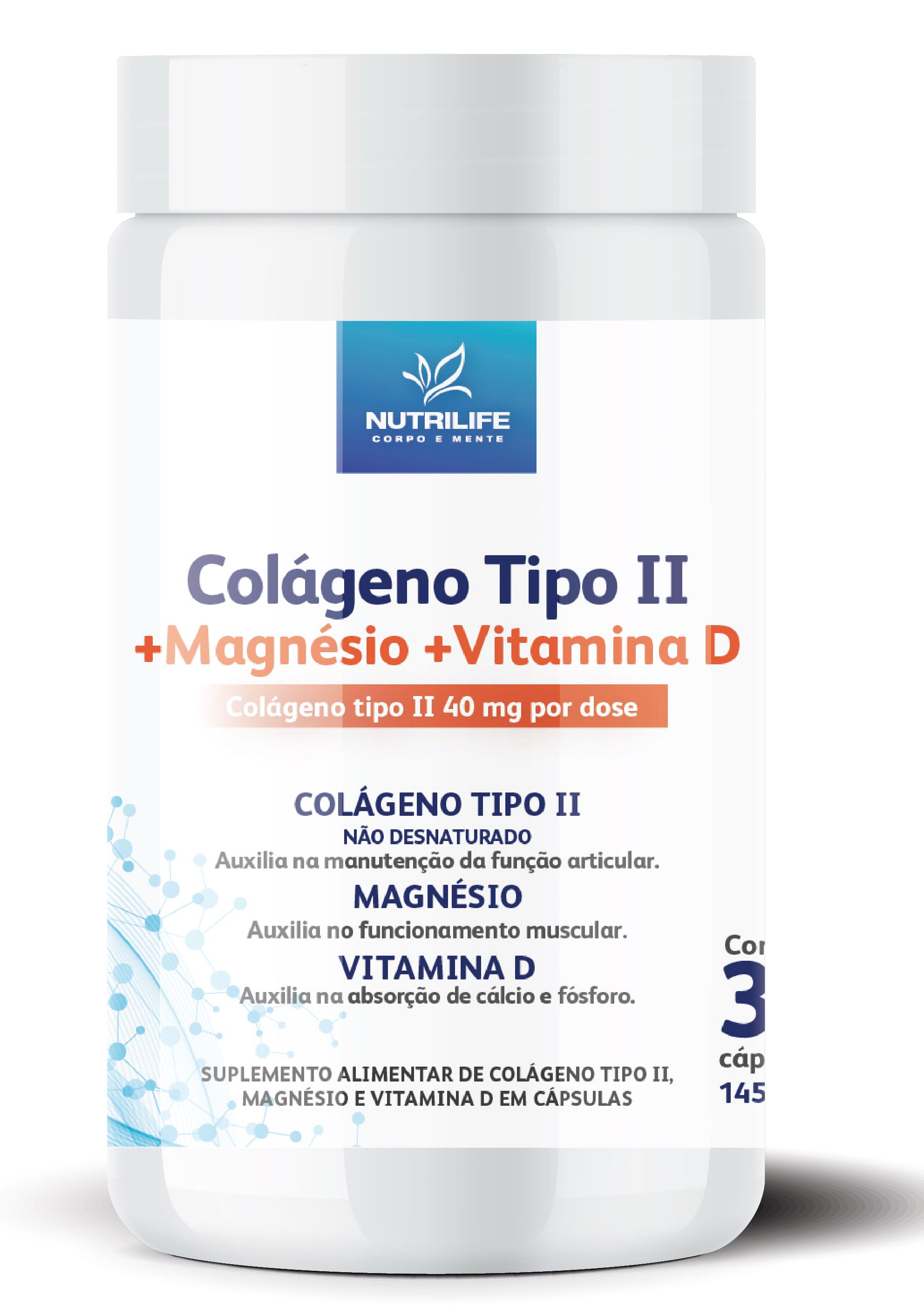 Colágeno Tipo II + Magnésio + Vitamina D 30 Cápsulas