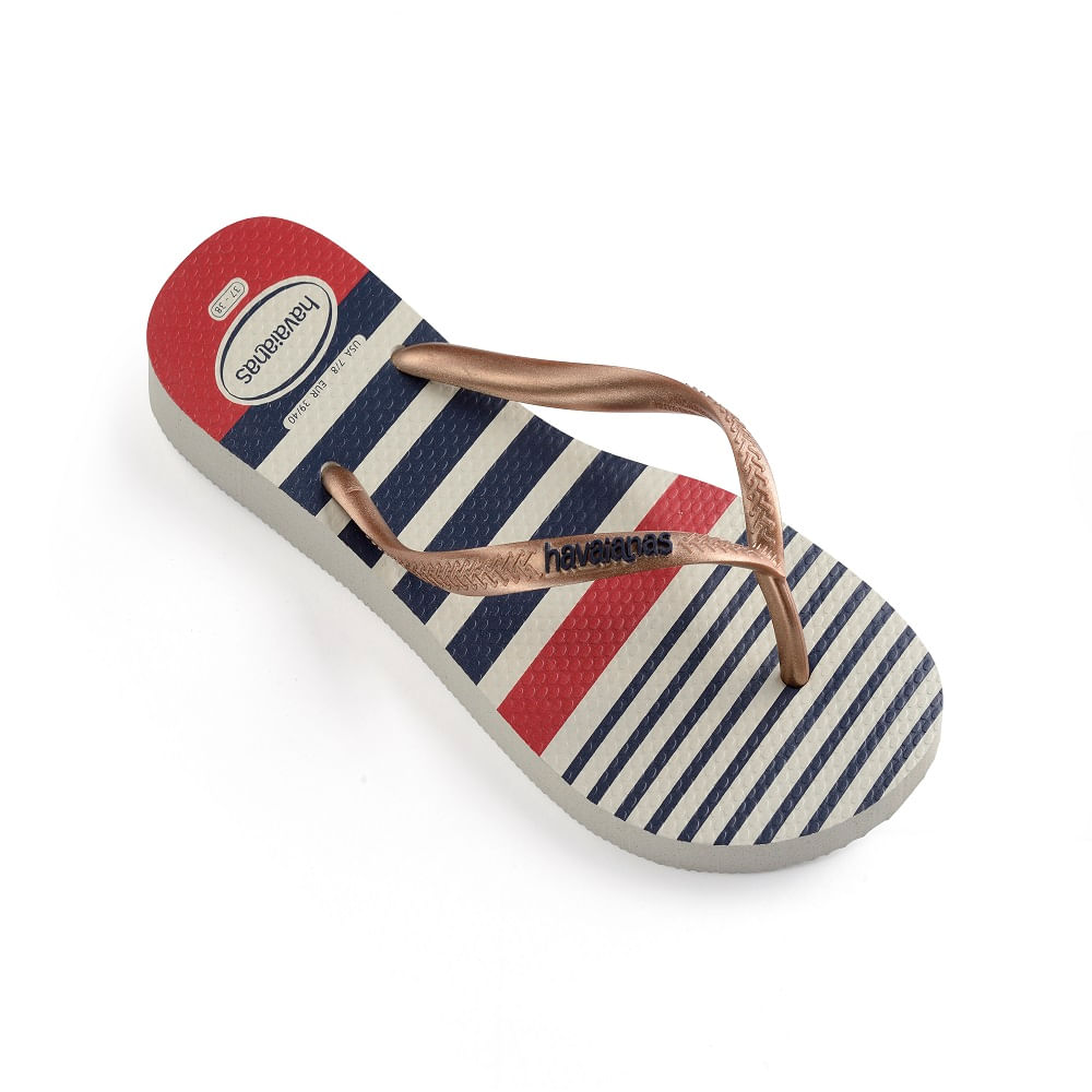 Sandália Havaianas Slim Nautical Marinho/Rose Gold/Branco 33/34