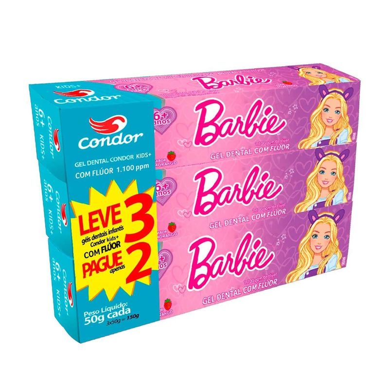 kit-gel-dental-condor-kids-barbie-com-3-unidades