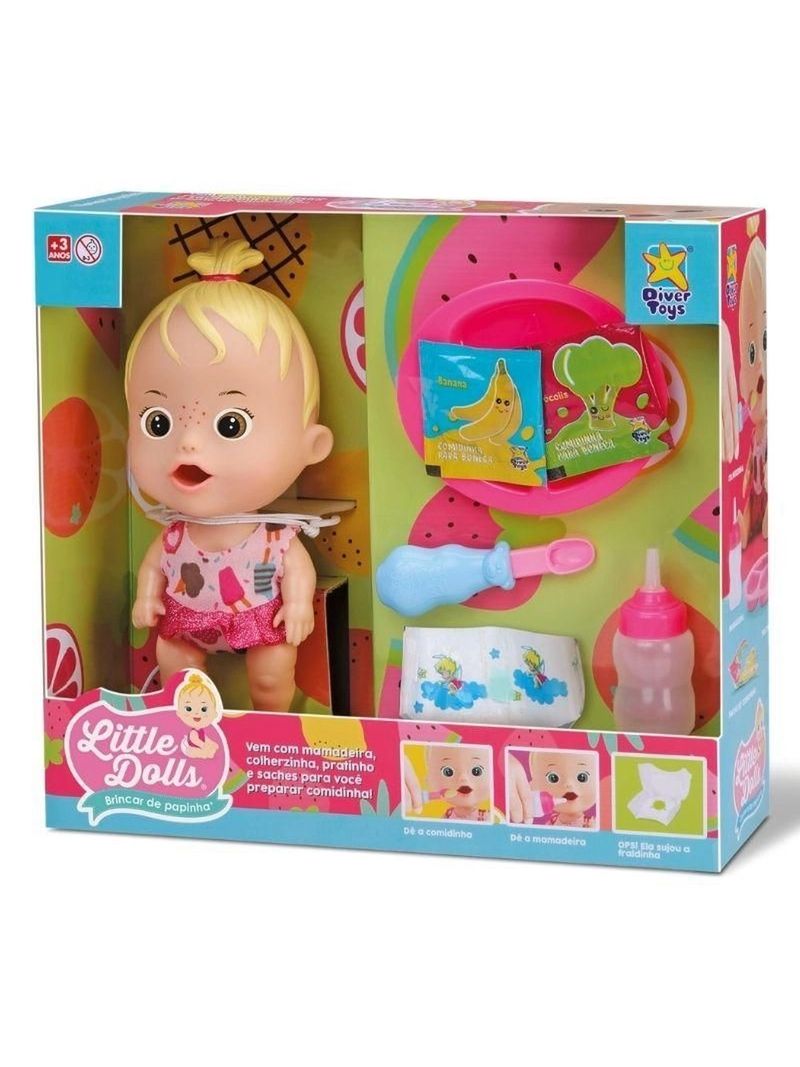 Boneca Divertoys Little Dolls Brincar de Papinha