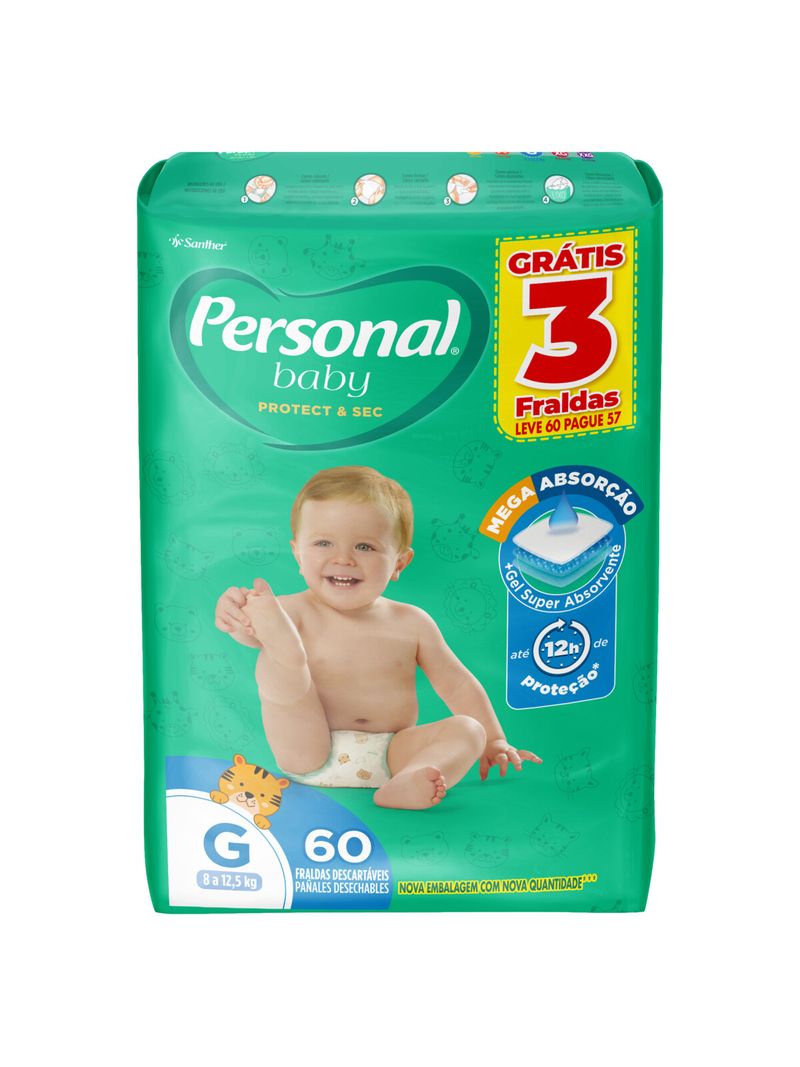 Fralda Personal Baby Protect & Sec G 60 Unidades
