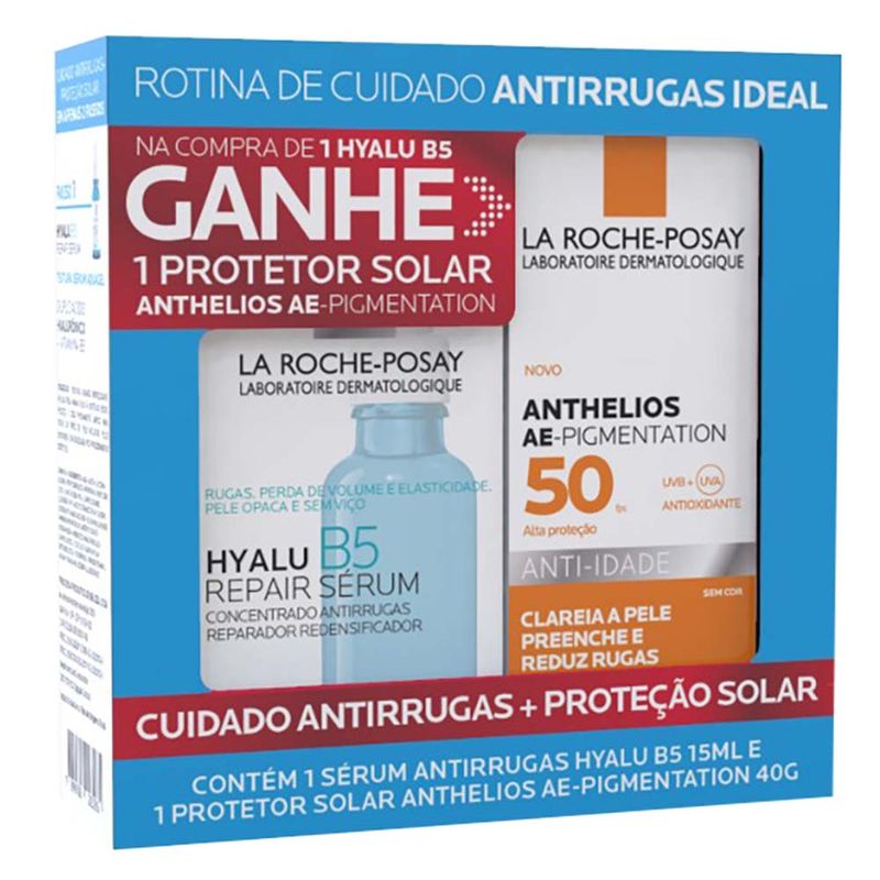 Serum-Anti-Idade-Hyalu-B5-Repair-La-Roche-15ml---Protetor-Solar-Anthelios-Ae-Pigmentation-Sem-Cor-FPS50-40g