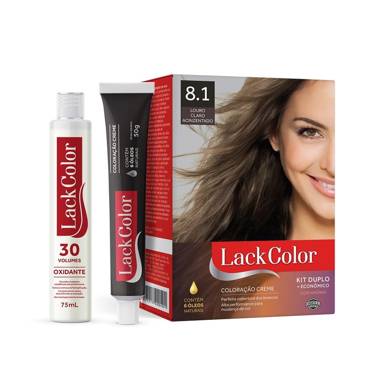 Tintura-Lack-Color-Kit-8.1-Louro-Claro--Acinzentado-6-Oleos-Naturais