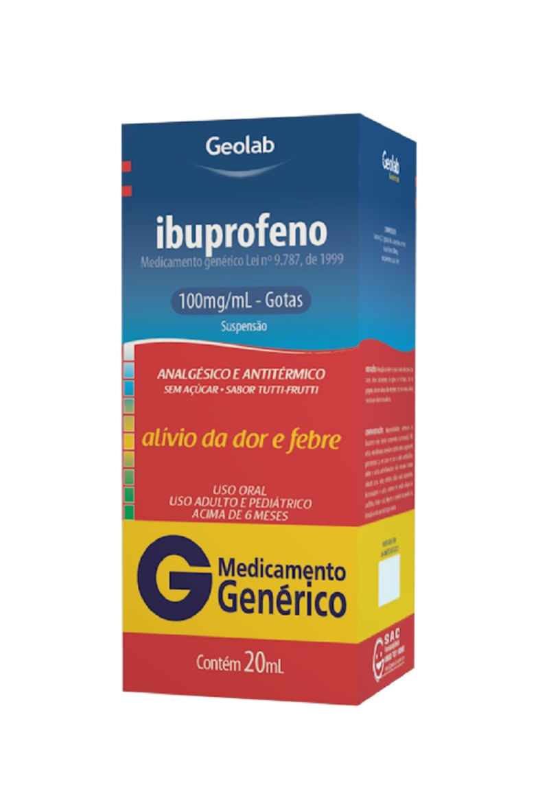 Ibuprofeno 100mg/ml Geolab Genérico Gotas 20ml