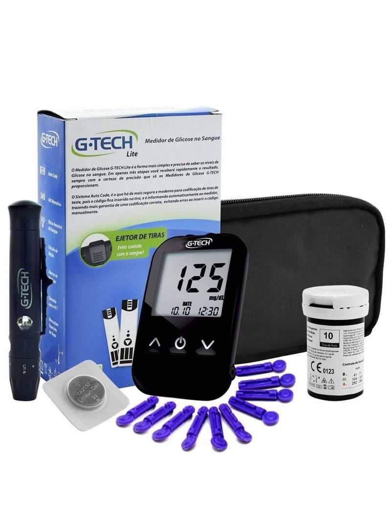 Aparelho Medidor de Glicose G-Tech Lite+10 Tiras+10 Lanc.