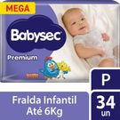 Fralda Babysec Premium Mega Tamanho P 34 Unidades