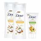 Kit Com 2 Loção Hidratante Corporal Dove Óleo de Coco e Leite de Amêndoas 400ml + 1 Creme para as Mãos