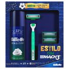 Aparelho de Barbear Mach3 Acqua + Carga 3 Unidades Sensitive + Espuma de Barbear