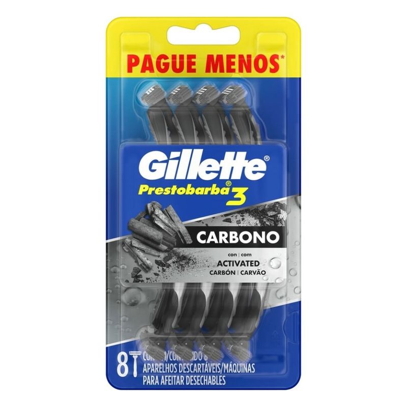 aparelho-barbear-gilette-prestobarba-3-carvao-carbono-8-unidades