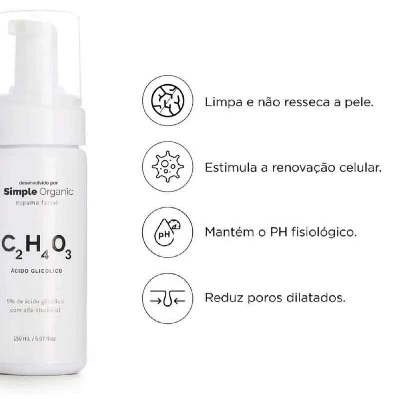 espuma-de-limpeza-facial-simple-organic-acido-glicolico-150ml